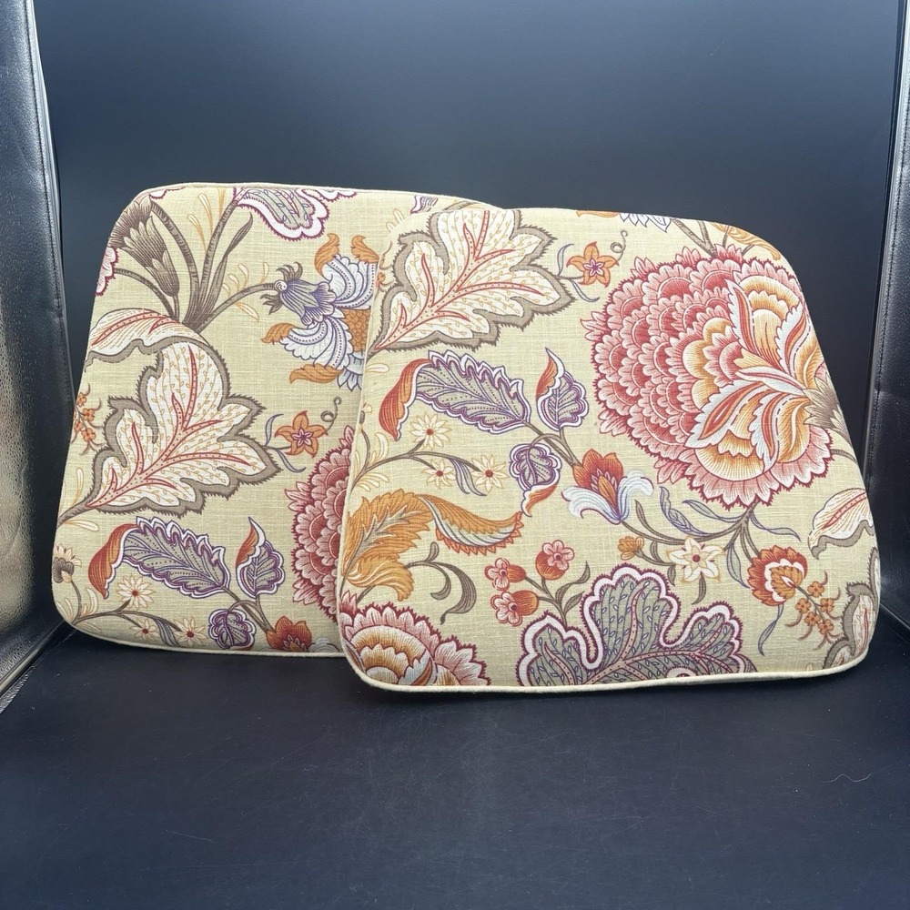 2 Vtg Chair Seat Cushions Floral Paisley Patio Set Or Saddleback Chairs Cottage